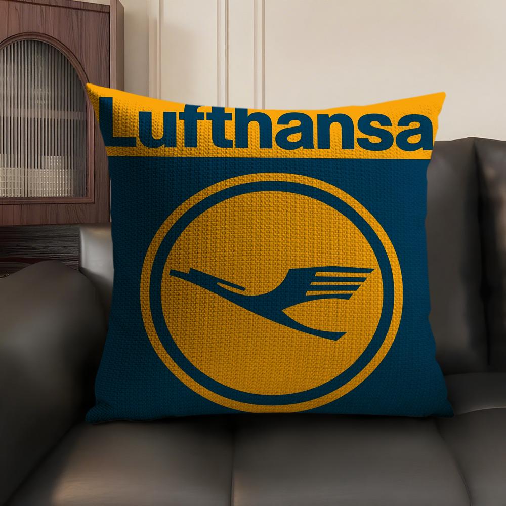 L-Lufthansa German Airlines Pillow Case Natural Linen Organic Fabric Double-Sided Printing Sofa Home Decor Gift Cushion Cover