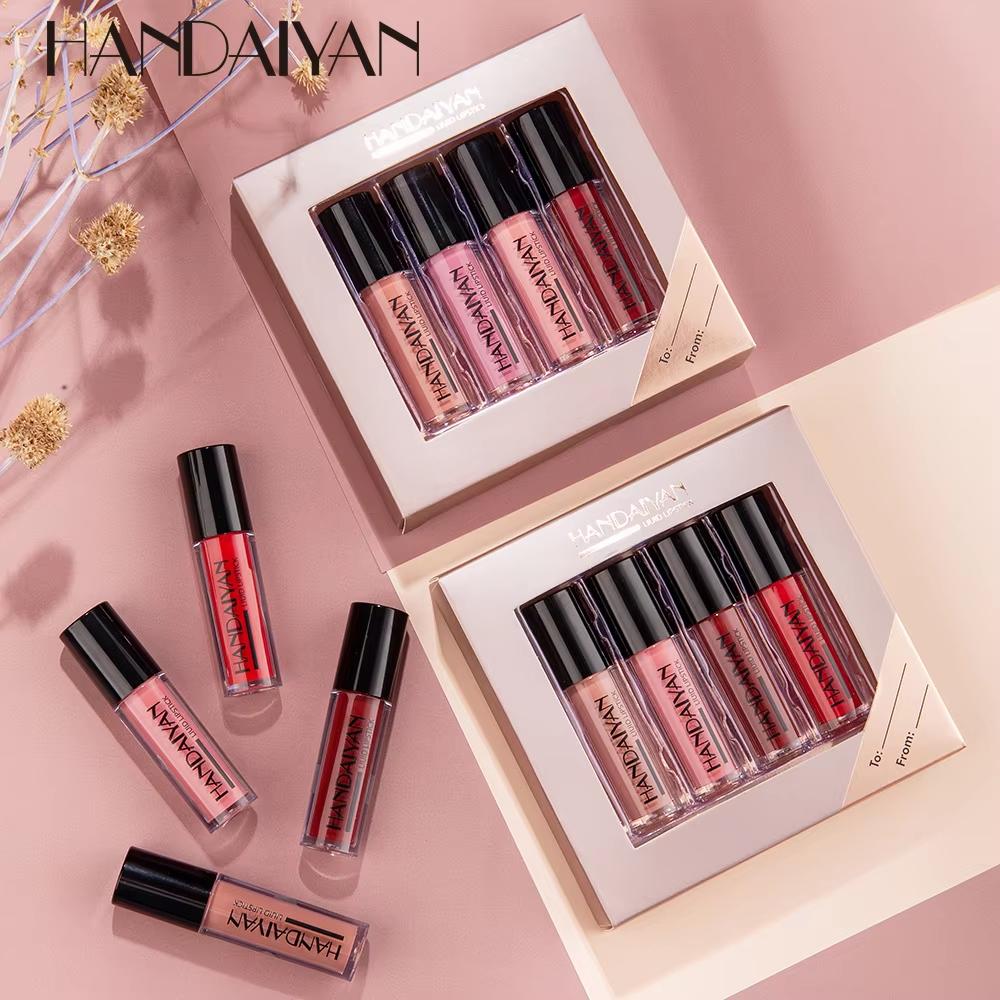 HANDAIYAN 4-Piece NonStick Cup Lip Gloss Set Lip Tint Matte Finish Velvet Liquid Lipstick