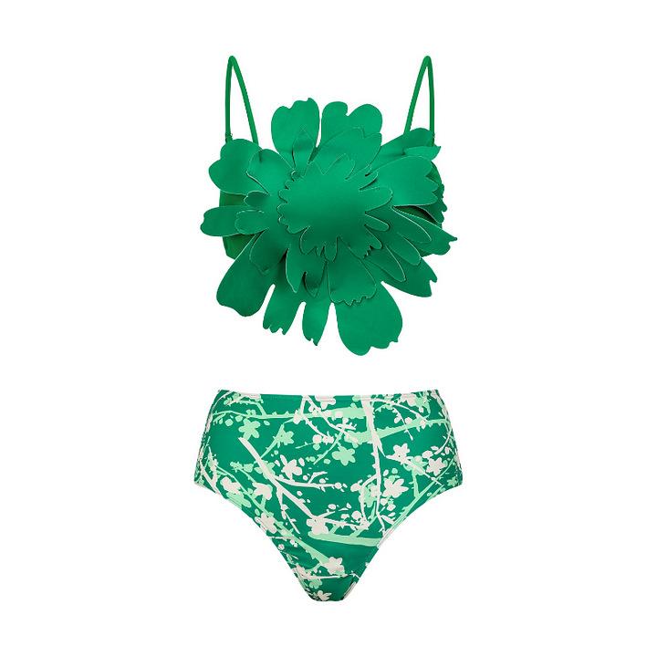 1011 Europäisches und amerikanisches neues Bikini-Blumen-Dekorationsdruck-Split-Badeanzug- und Wickelrock-Set 1111