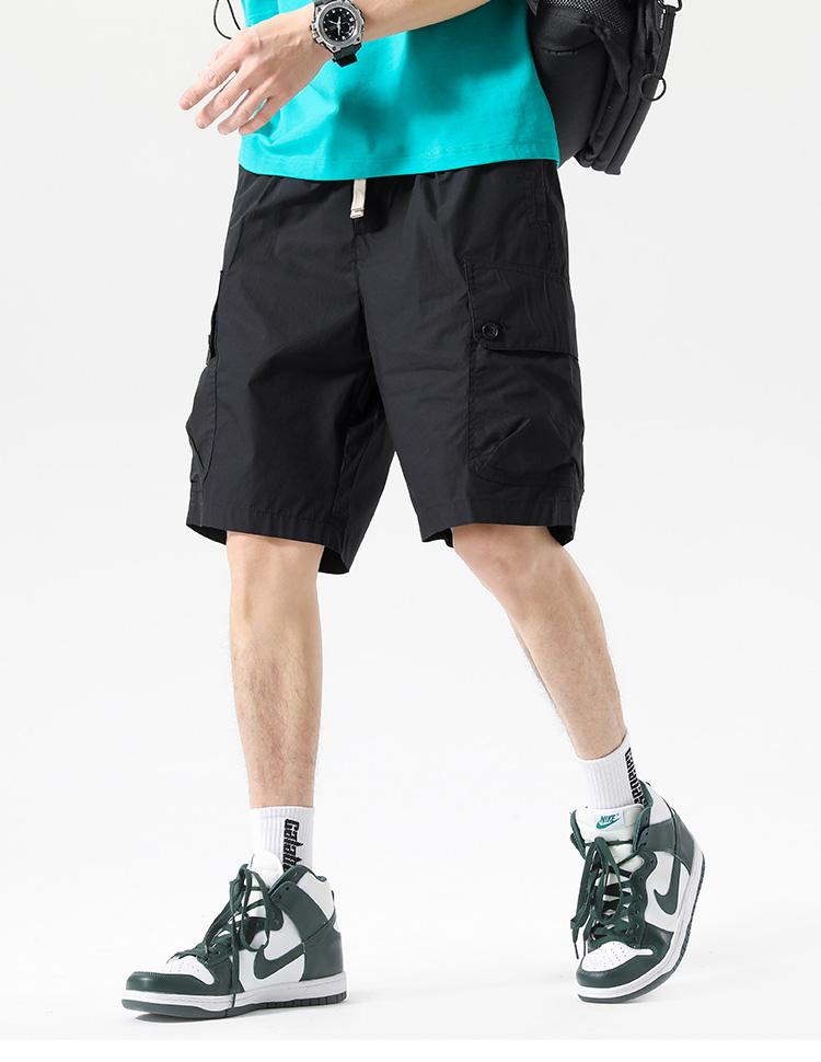 Cool combed cotton summer thin shorts men's loose mid length straight leg workwear cropped pants
