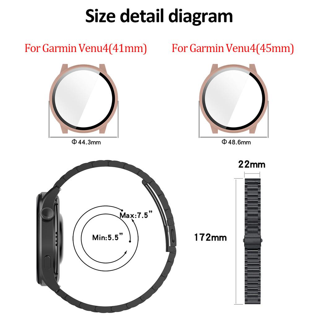 22mm Stainless Steel Metal Strap with PC Hard Case for Garmin Venu 4 45mm 18mm Watchband and Protection Case for Venu4 41mm