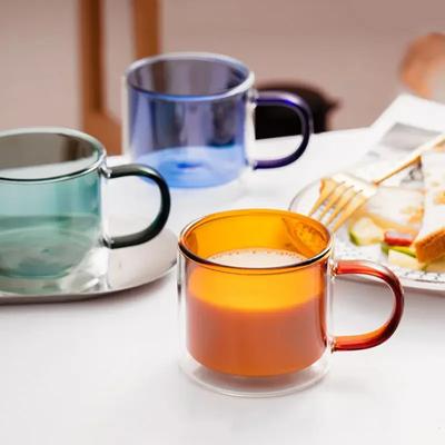 250ml Colorful Glass Cup with Handle Heat Resistant Double Wall Milk Coffee Mugs Water Cups Clear Wine Glasse Home Drinkware New