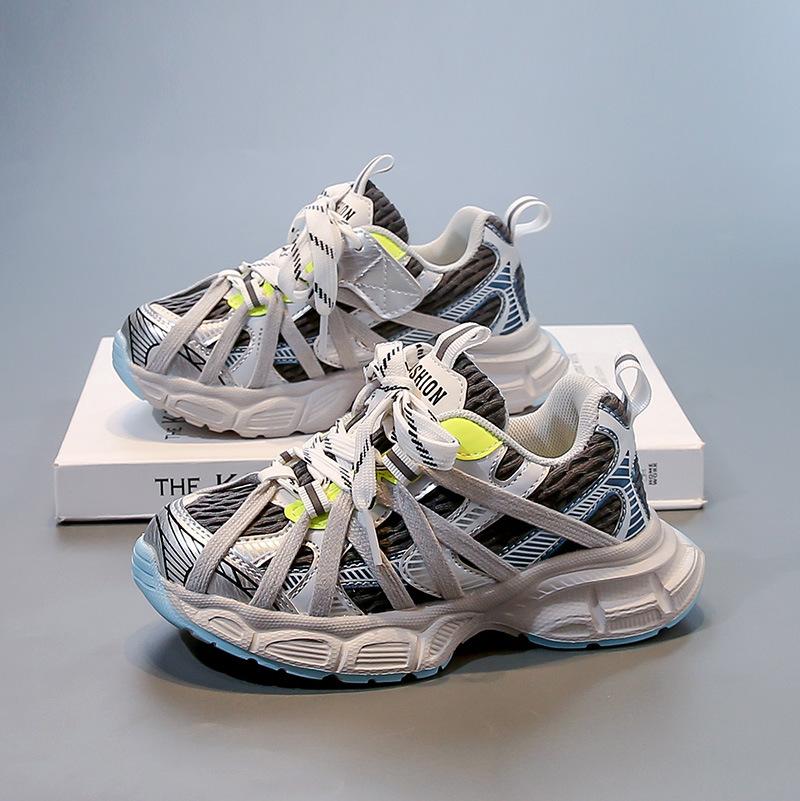 2025 Spring and Autumn New Mesh Breathable Baby Girl Dad Shoes Fashionable Versatile Boys Running Shoes Soft Sole Non-slip