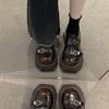 Amano leather thick-soled Amiu double buckle with round head British style single thick-soled loafer small leather shoes single shoes women