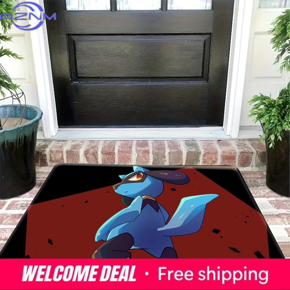 Pokemon Riolu Cool Action Print Non-Slip Doormat, Absorbent Floor Mat for Home Decor