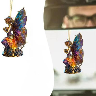 Colorful Christmas Pendant Fairy Fairies Painted Style Charm Fun Mysterious Rear View Ornament Tree Painted Glass Window Hanging