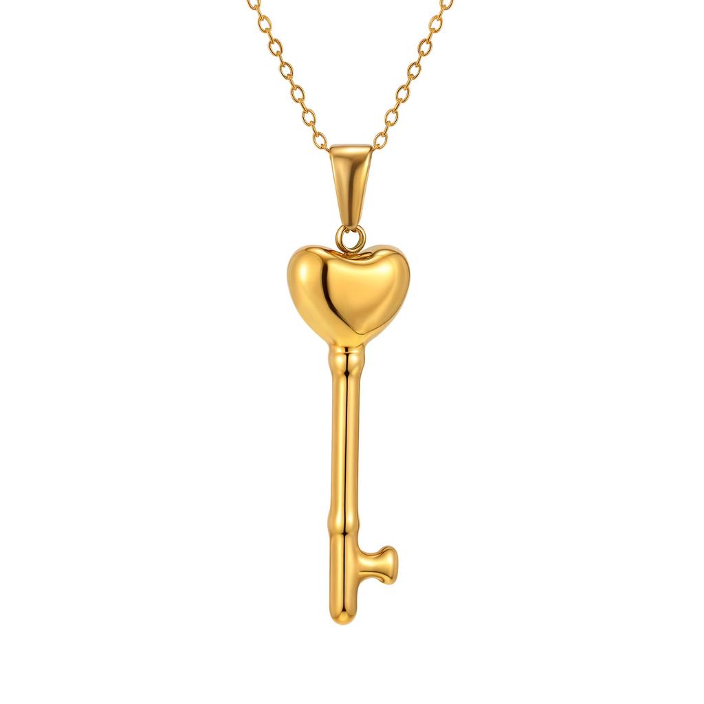 Stainless Steel Hollow Key Pendant Gold Necklace Women'S Fashion Accessories