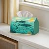 1pc 2D Flat Printed Ocean Theme Cartoon Style Tissue Box, Suitable for Living Room, Bedroom, Dining Room, Office, Polyester Material, Large Size, 2D F