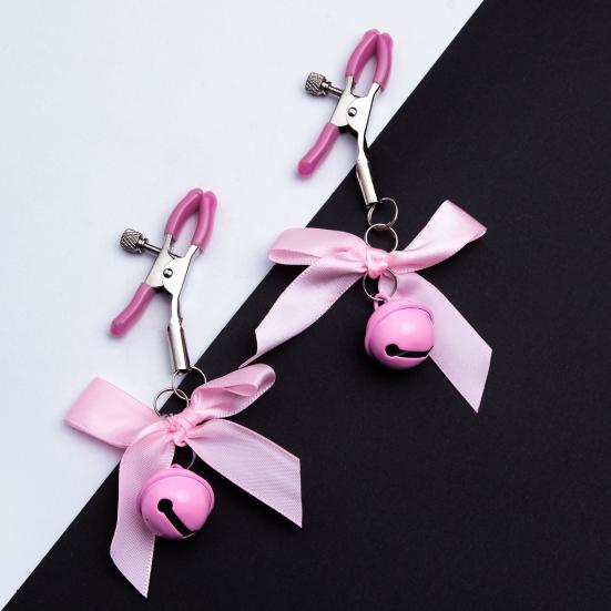 1 Pair Nipple Clamps Adjustable Non-Piercing Body Jewelry with Bowknot Bells Metal Decorative Clips for Adult Men Women Couples Bedtime Play