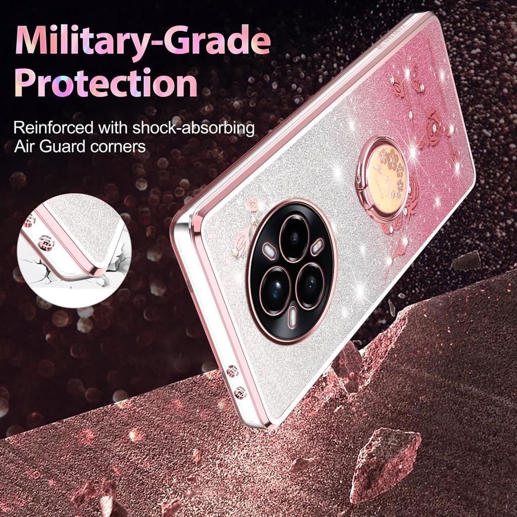 KADEM For Realme 14 Pro 5G Deksel Ring Støtte TPU Blomster Telefondeksel Gradient Glitter
