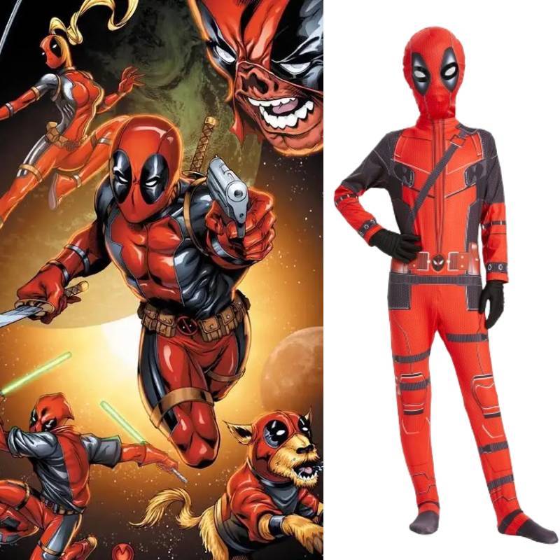 Deadpool Cosplay Jumpsuit With Polyester Spandex For Kids Halloween Party