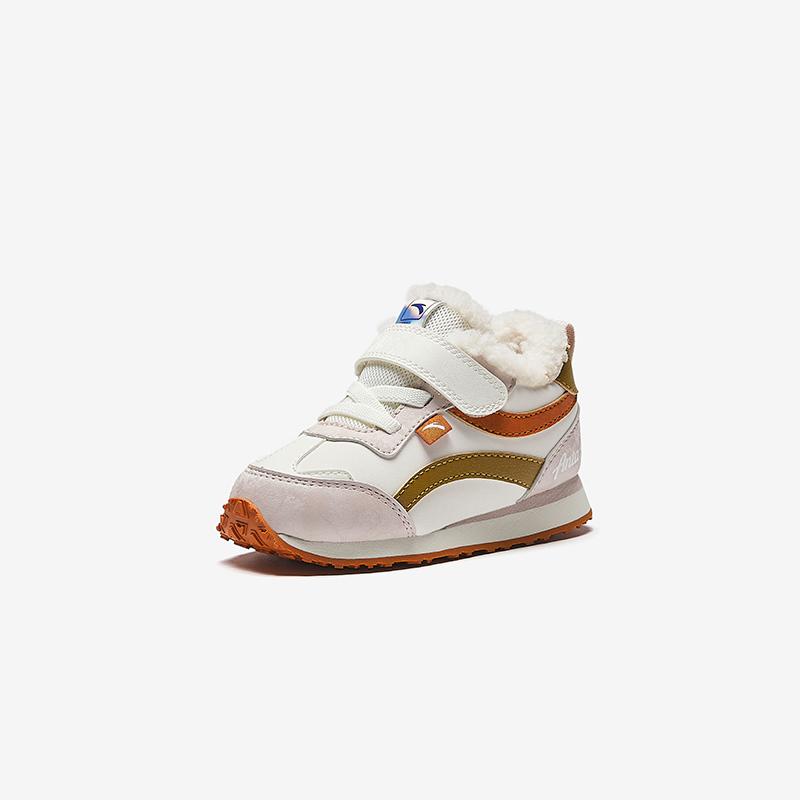 Anta Kids Synthetic Leather Casual Anti-Kick Lightweight Shock Absorbing Warm Low-Top Walking Shoes Baby Shoes White Pink A22440093-1