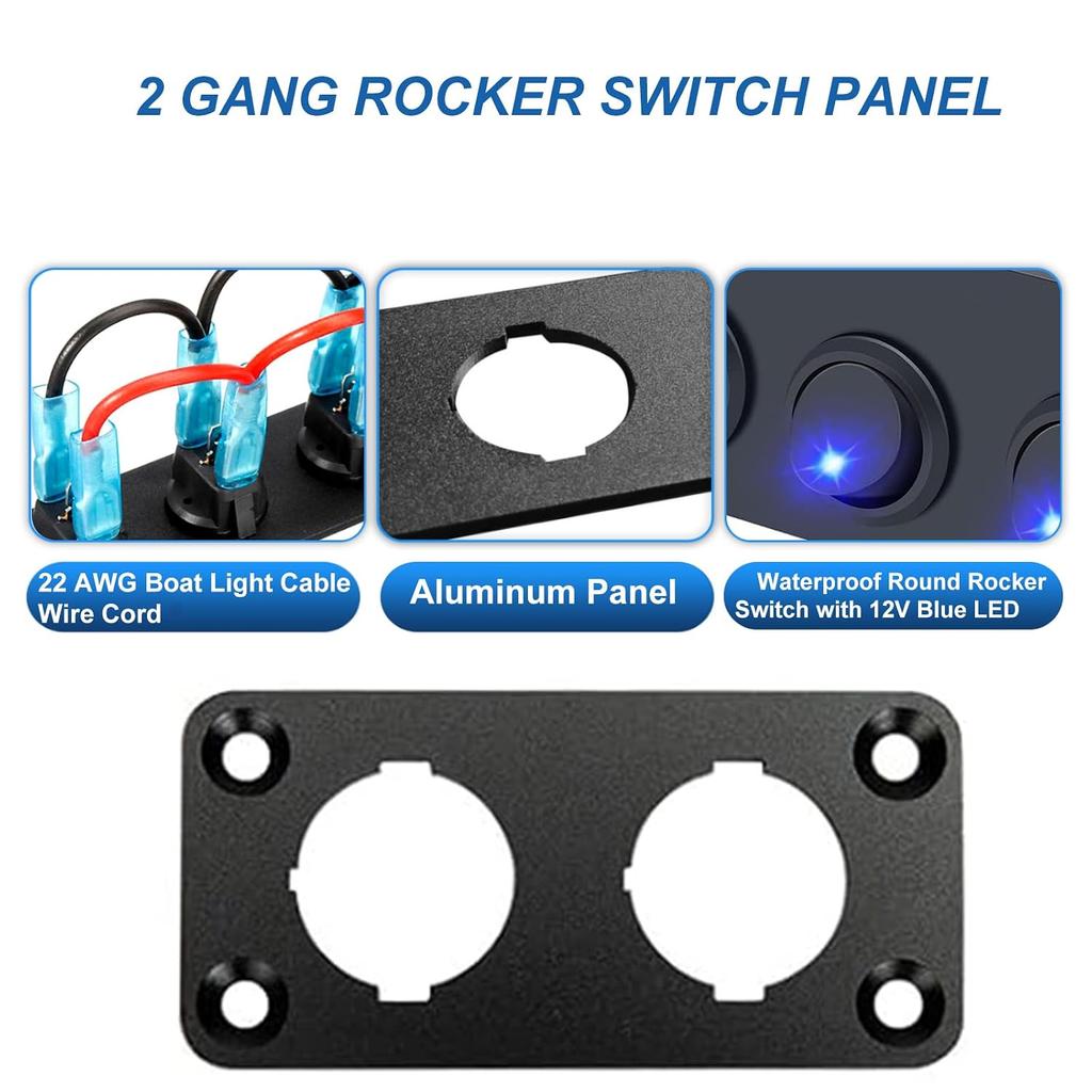 Rocker Switch Panel 16A Waterproof On Off 12V BlueToggle Switch for Cars Trucks Boats, 2 Years Warranty