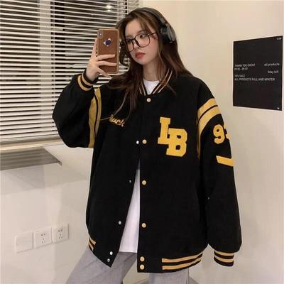 Jachetă de baseball pentru femei, vintage, moda coreeană, îmbrăcăminte de stradă, toamnă, estetică, bomber, jachete negre, supradimensionate, grele, colegiu