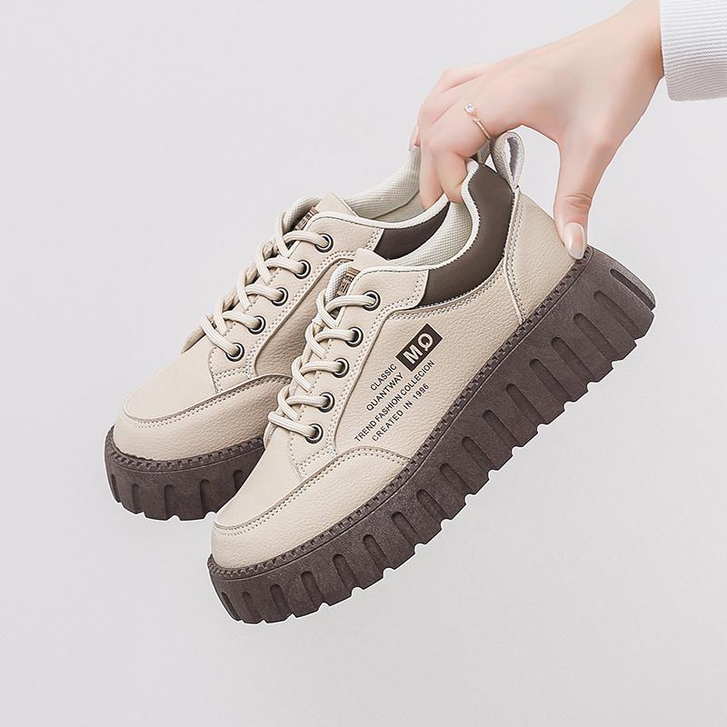 Round Tip Laced High Heel Comfortable Women White Sneakers Platform Women Shoes Trainers Sport High-level Krasovka Casual