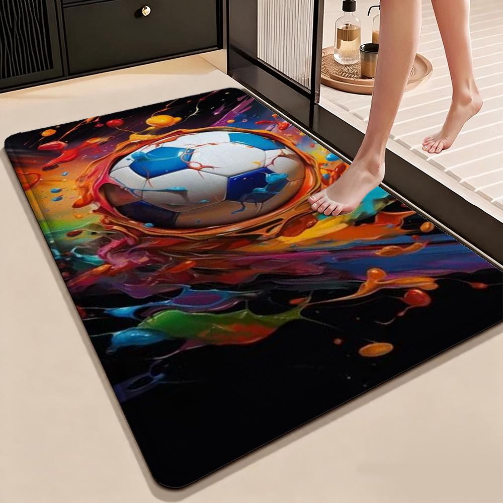 Soccer Ball Water Splash Print Theme Rug Soft Texture Nonslip Carpet For Hallway Balcony Study Home Party Decor Christmas Gift