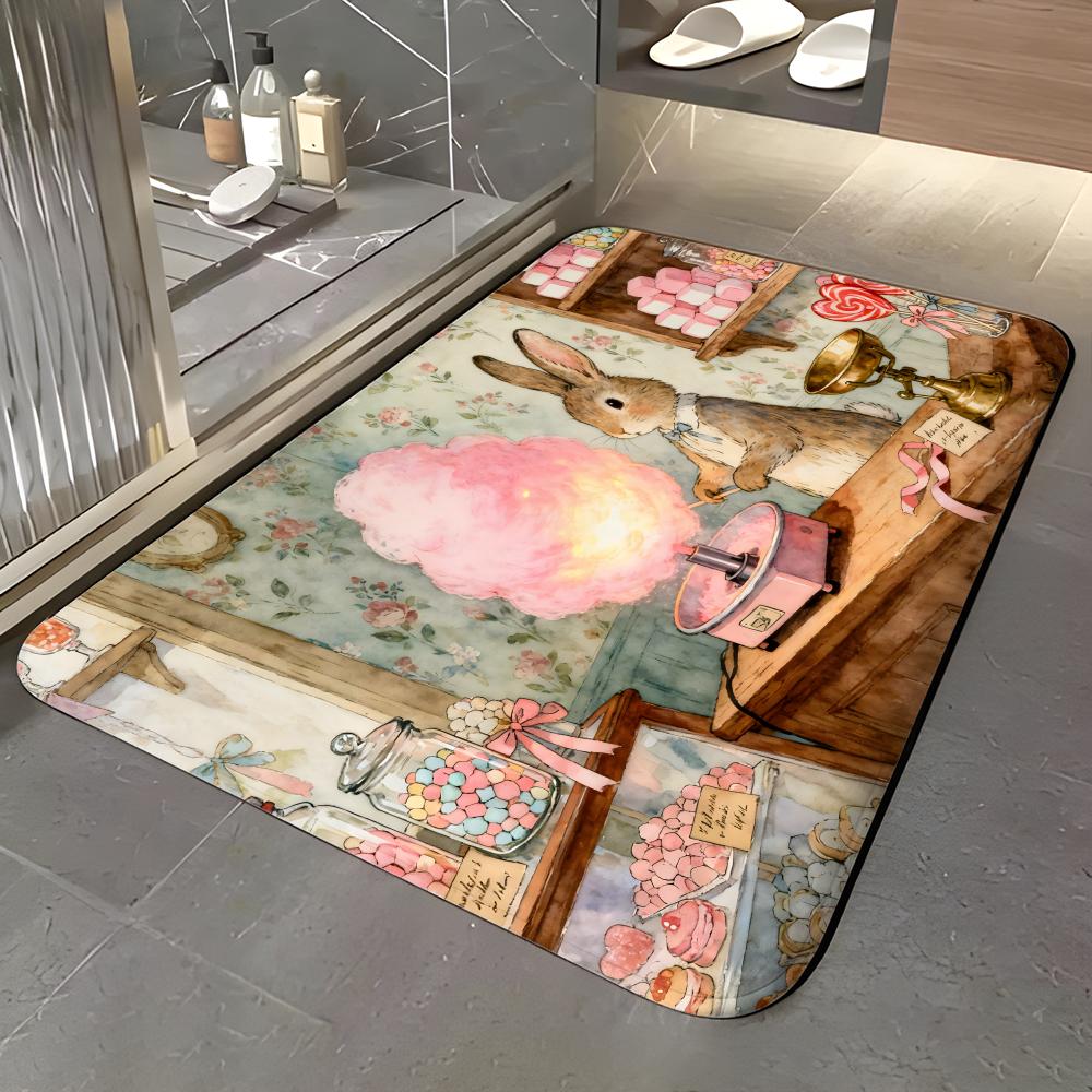 Cartoon Character - P-Peter R-Rabbit Floor Mat Soft Flannel Entrance Door Mat Non Slip Absorbent Bathroom Bedroom Floor Rug