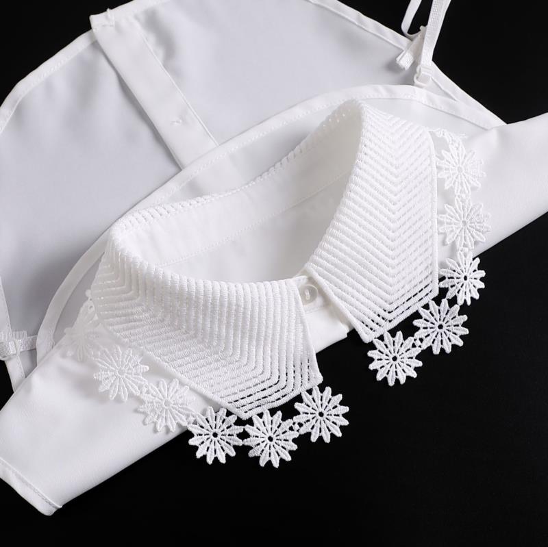 Perfect Match Embroidery Fake Collar Women Lace Detachable Lapel Collar Shirt Top Tie White Ruffles False Collar Woman Removable False Blouse