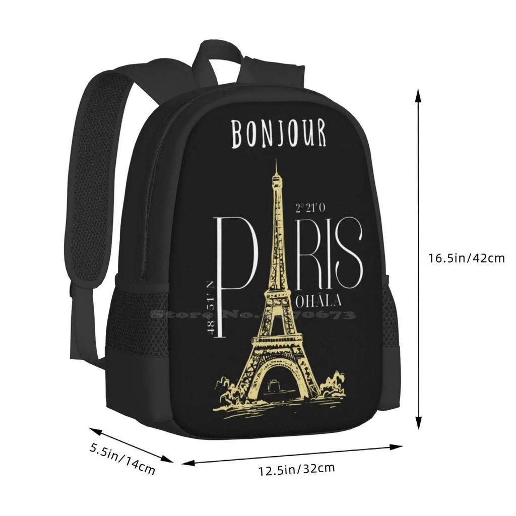 Paris White School Bags Travel Laptop Backpack Paris Eiffel Tower Street Style Cool Lifestyle