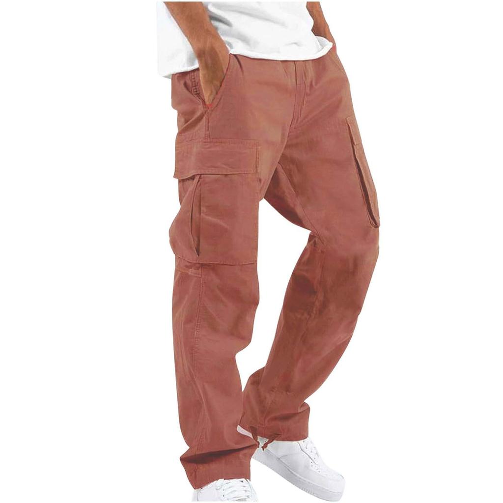 Mens Casual Cargo Pants Multi Pocket Straight Leg Trousers