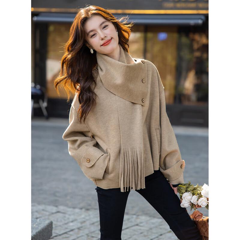 

Mokana Women s Detachable Scarf Collar Wool Blend Coat L