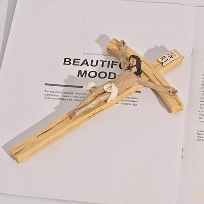 1pcs Wooden Catholic Jesus Cross with Stand Vintage Religious Christian Standing Crucifix Church Home Shelf Tabletop Ornaments