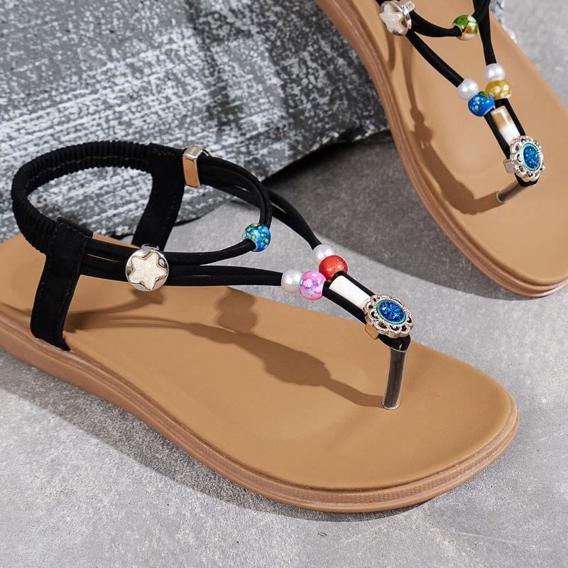 Fashion 2024 Summer New Product Elastic Band Water Diamond Breathable Lightweight Comfortable Solid Color Large Size Women's Sandals