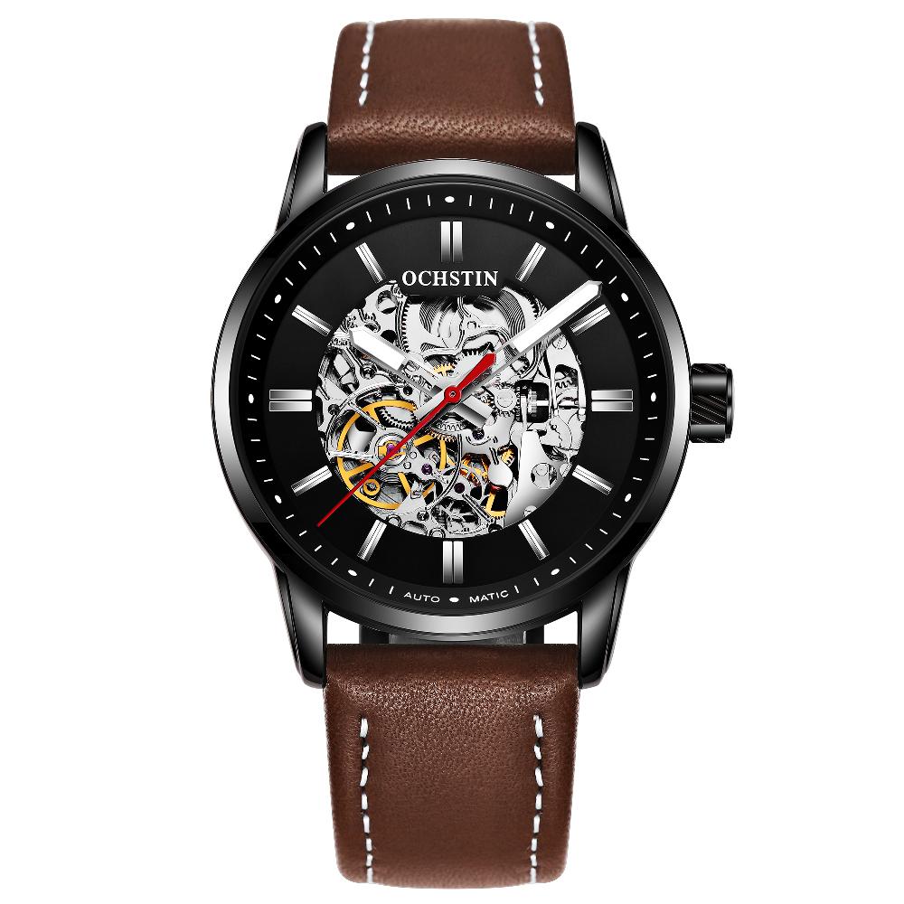 OCHSTIN Mechanical Watch Men Skeleton Steampunk Automatic Self Wind Classic Leather Strap Luminous Male Wristwatch Reloj Hombre