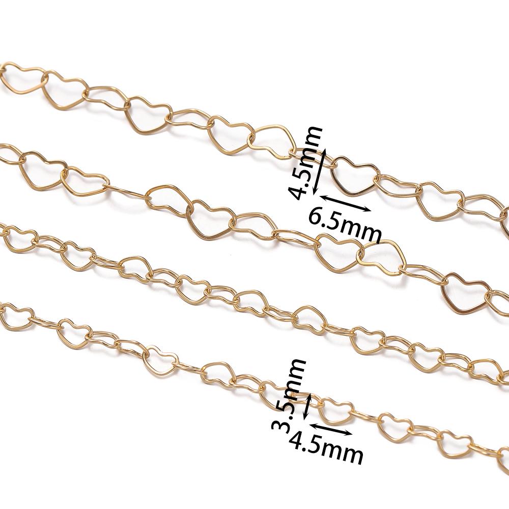 1m/39.37in Stainless Steel Hollow Peach Heart Chain Golden Chains for DIY Bracelet Necklace Waist Chain Jewelry Making Supplies