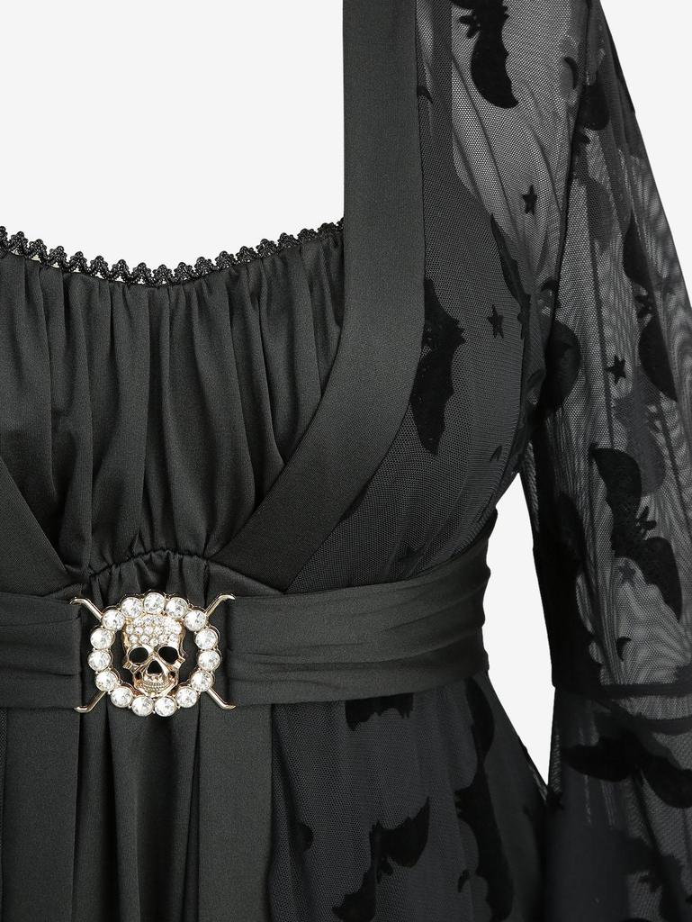 Rosegal Taglie Forti Top Asimmetrico con Maniche a Campana in Rete con Floccato a Pipistrello Arricciato 2 in 1 con Cintura