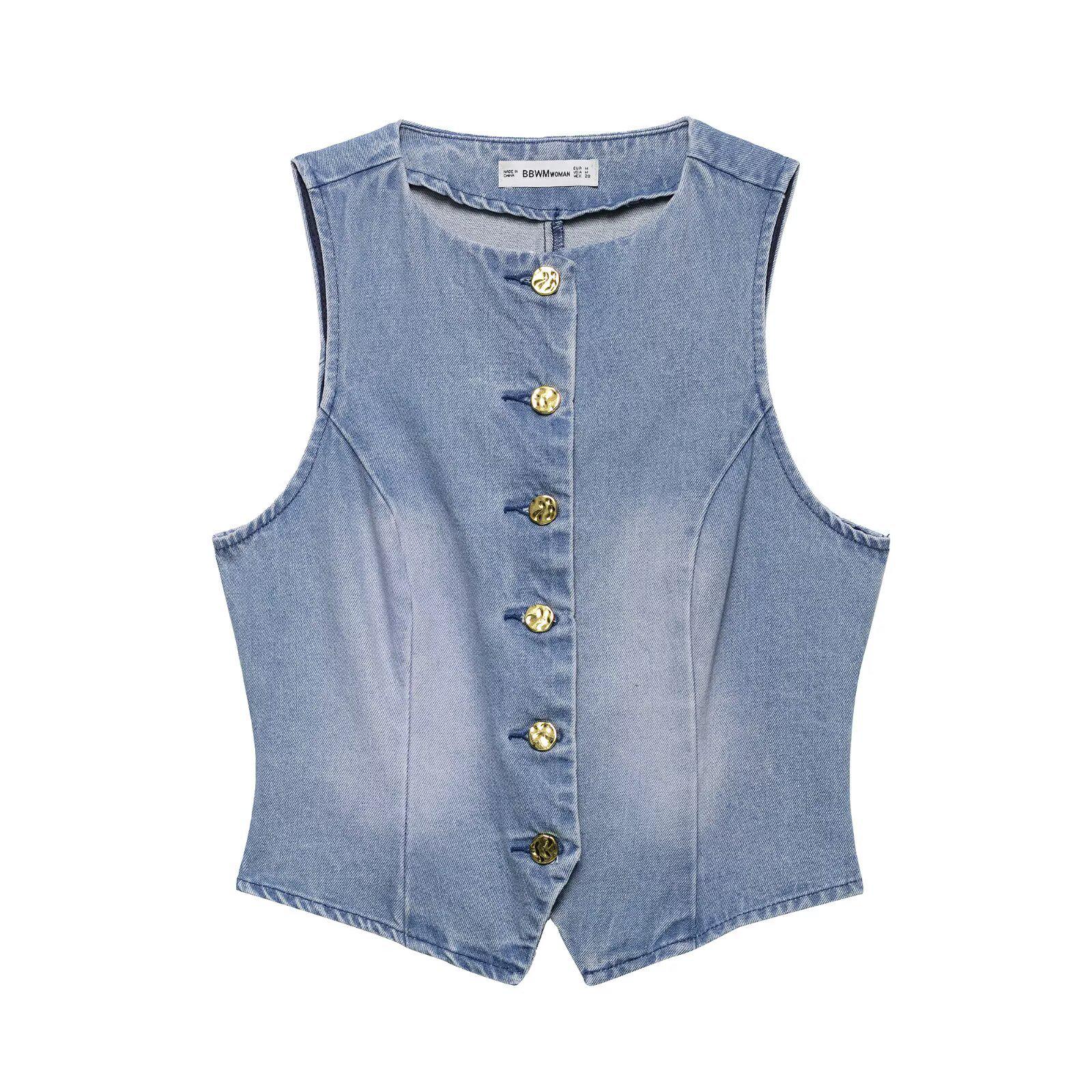 

Весна 2025 Европейская и Американская Женская Мода: Джинсовый жилет и повседневные длинные брюки S