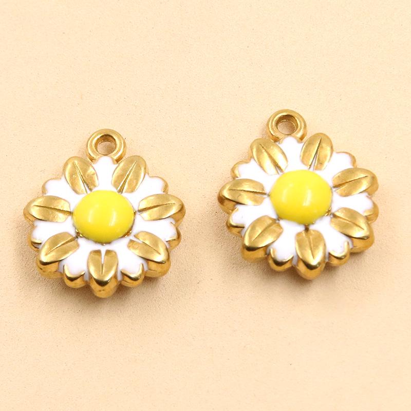 Stainless Steel Daisy Flower Drip Oil Pendants: 3 Styles, Golden Fresh Enamel Charms