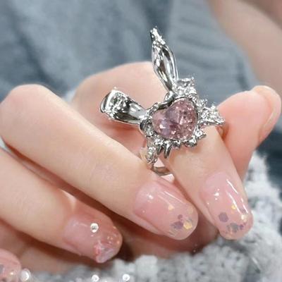 Liebliche Hasenohr Verstellbare Ringe Bunny Zirkon Schmuck Öffnungsringe für Paar Frauen Valentinstagsgeschenke
