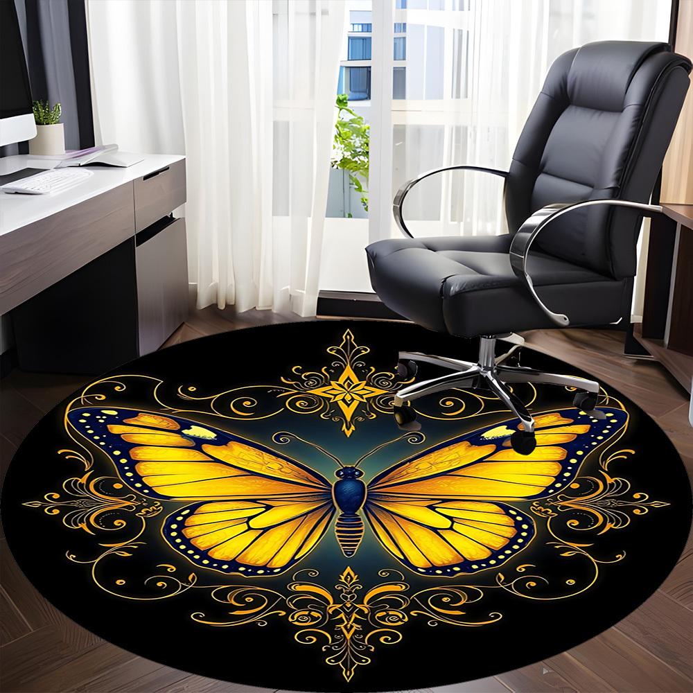 1pc Butterfly Ornament Chair Carpet for Office, Round Non Slip Durable Large Size Office Carpet, Suitable for Office