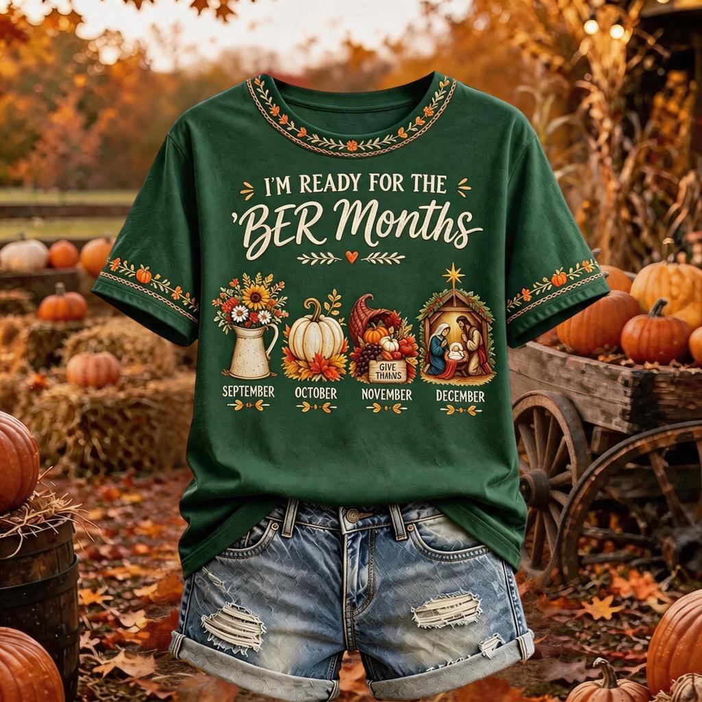 Women's Casual Fall Themed Short Sleeve T-Shirt