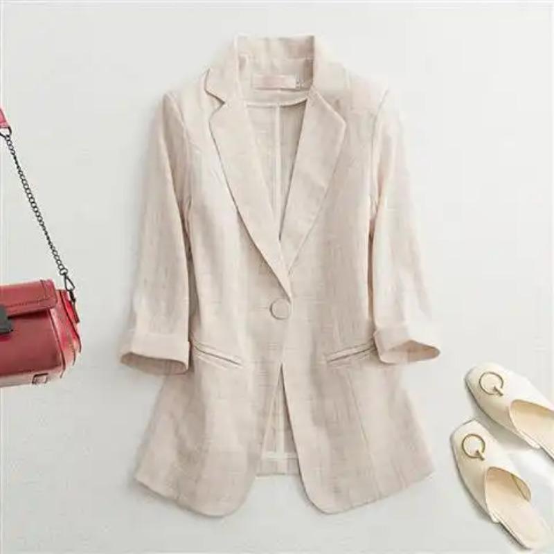 Damska marynarka jednoprzyciskowa na wiosnę i lato, z rękawem 3/4, casualowa, luźna, zapinana z przodu, żakiet garniturowy