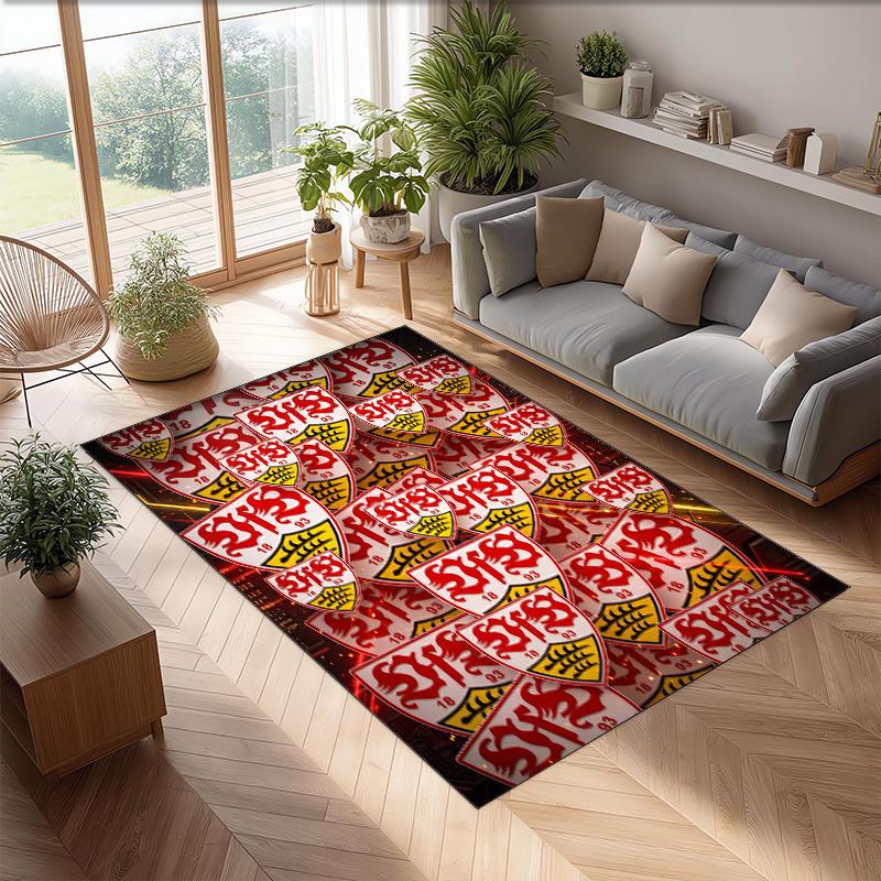 VfB Stuttgart Football Print Crystal Velvet Rug, Comfortable Water Absorbent Non Slip Indoor Floor Carpet