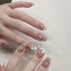24Pcs Y2K Pink Star French Tip Fake Nails Medium Square Glitter Press On Nails DIY Manicure Set