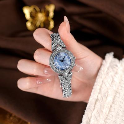 Light Luxury Medieval Full Diamond Women'S Watch Niche High-End Blue Fritillary Small Exquisite Gold Quartz Watch