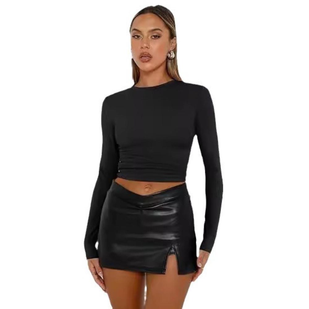 Women's Top for Spring and Autumn Base, Women's High-end Round Neck Long Sleeved Pullover, Slim Fit Milk Silk T-shirt