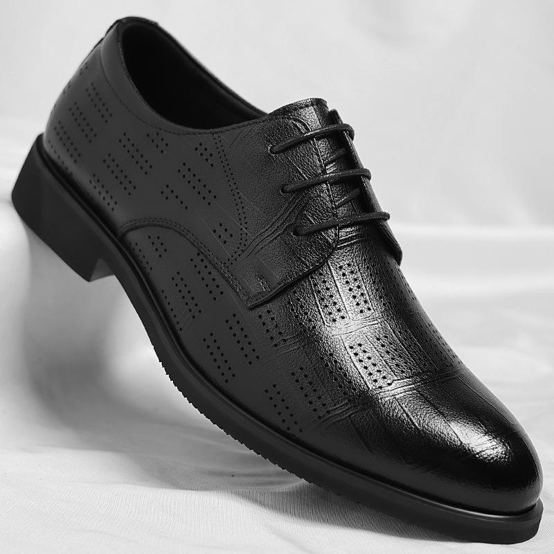 Fashion 2025 Summer Business Formal Leather Dress Shoes for Men Perforated Casual Men's Height-increasing Groom Wedding Shoes