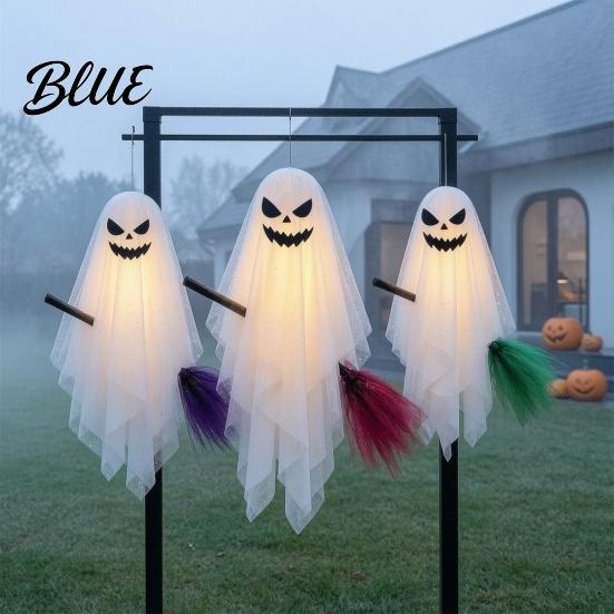 Cute Ghost Hanging for Trees 3 Pcs Halloween Ghosts on Brooms Spooky Flying Gauze Indoor Outdoor Party Props with Broomstick Tree Porch Yard,