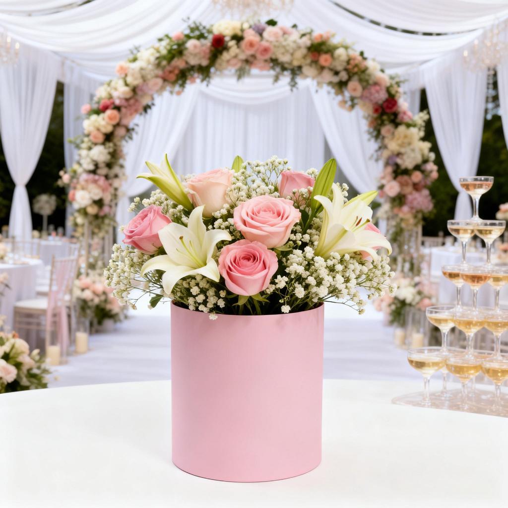 7 Round Flower-Themed Gift Boxes | Elegant Pink Paper Tubes | Includes Cardboard Decorative Clasps | No Assembly Required | Exquisite Gift Packaging