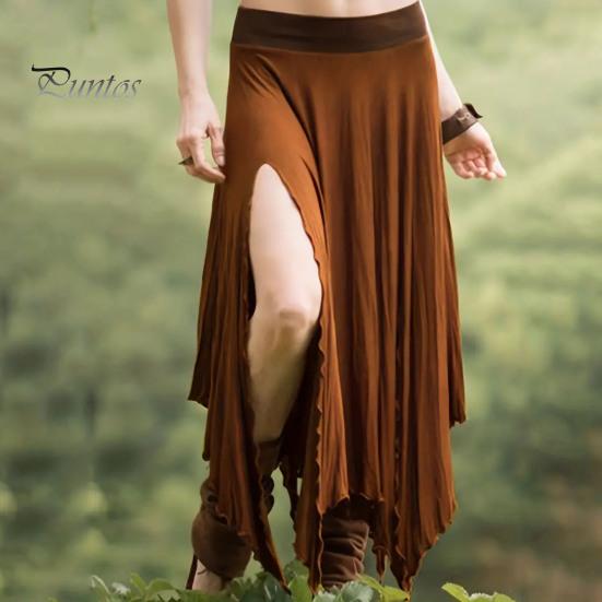 Jupe longue taille haute pour femme, couleur unie, ourlet irrégulier, fente latérale, amincissante, idéale pour le travail, les loisirs et les voyages