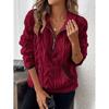 Autumn and Winter New Style Lapel Jacquard Half-zip Plush Pocket Short Sweatshirt for Women