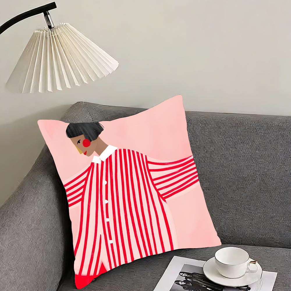 Abstract Figure Lines Girl Sofia Cushion Cover Reversible Plush Pillow Cover – For car, sofa, bedroom, perfect as a gift.