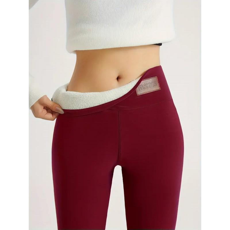 Womens High Waist Slim Fit Sports Leggings Thick Solid Color Yoga Pants Elastic Casual Base Layer