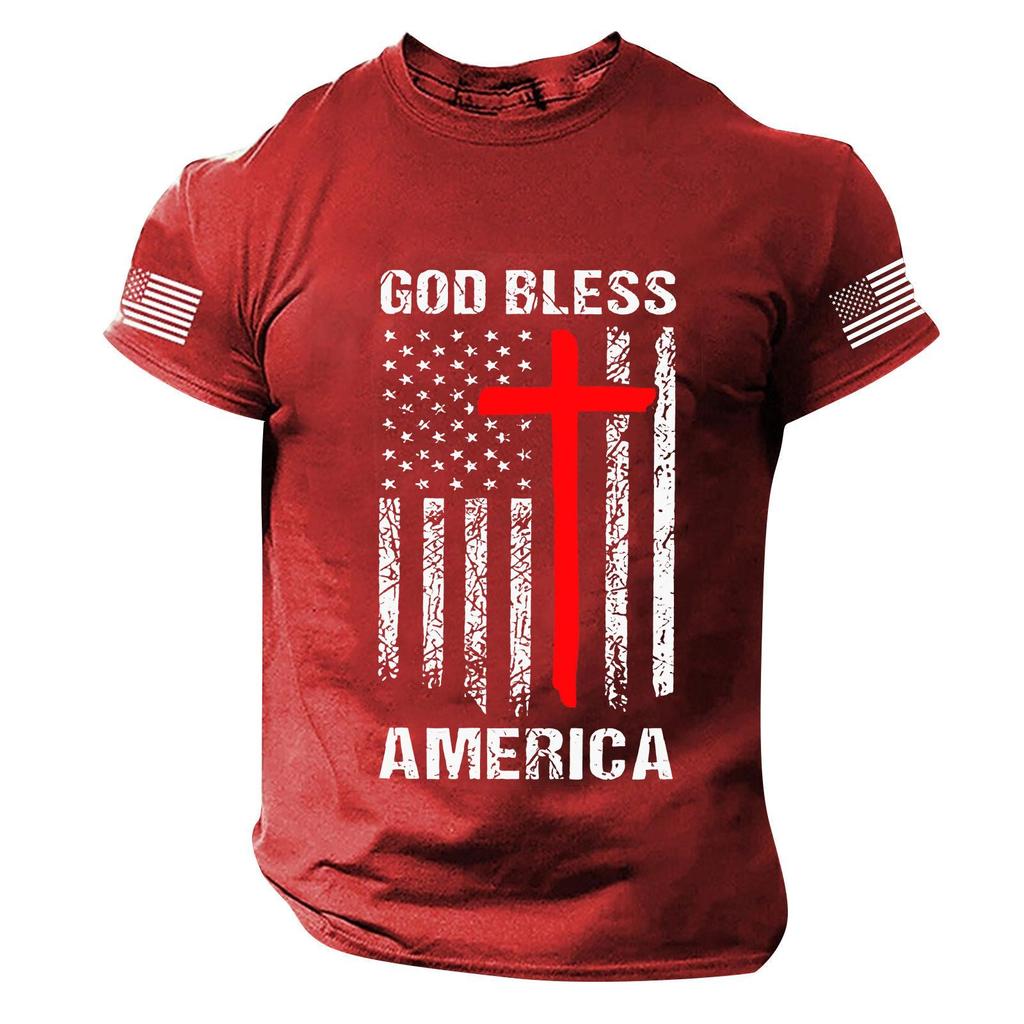 Men's Short Sleeve T-Shirt Independence Day Print Casual Summer Top Patriotic Party Tee