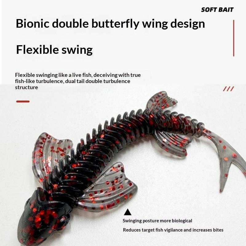 10Pcs Lure Set Floating Tpe Butterfly Swimbait Fork Tail Soft Lure Black Pit Bass Perch Chub Fishing Bait 65Mm1.3G