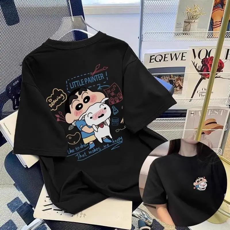 Cartoon Cotton Short-sleeved T-shirt Women's 2025 Summer New Crayon Small New Design Loose Half-sleeved Top Plus Size Feminino